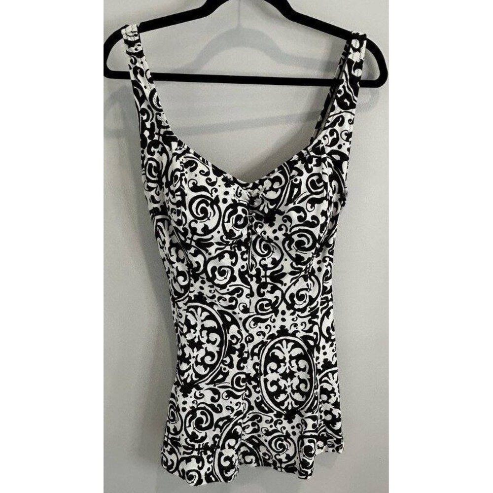 Gottex Blue Black White Print Swimsuit Swim Dress Size 14